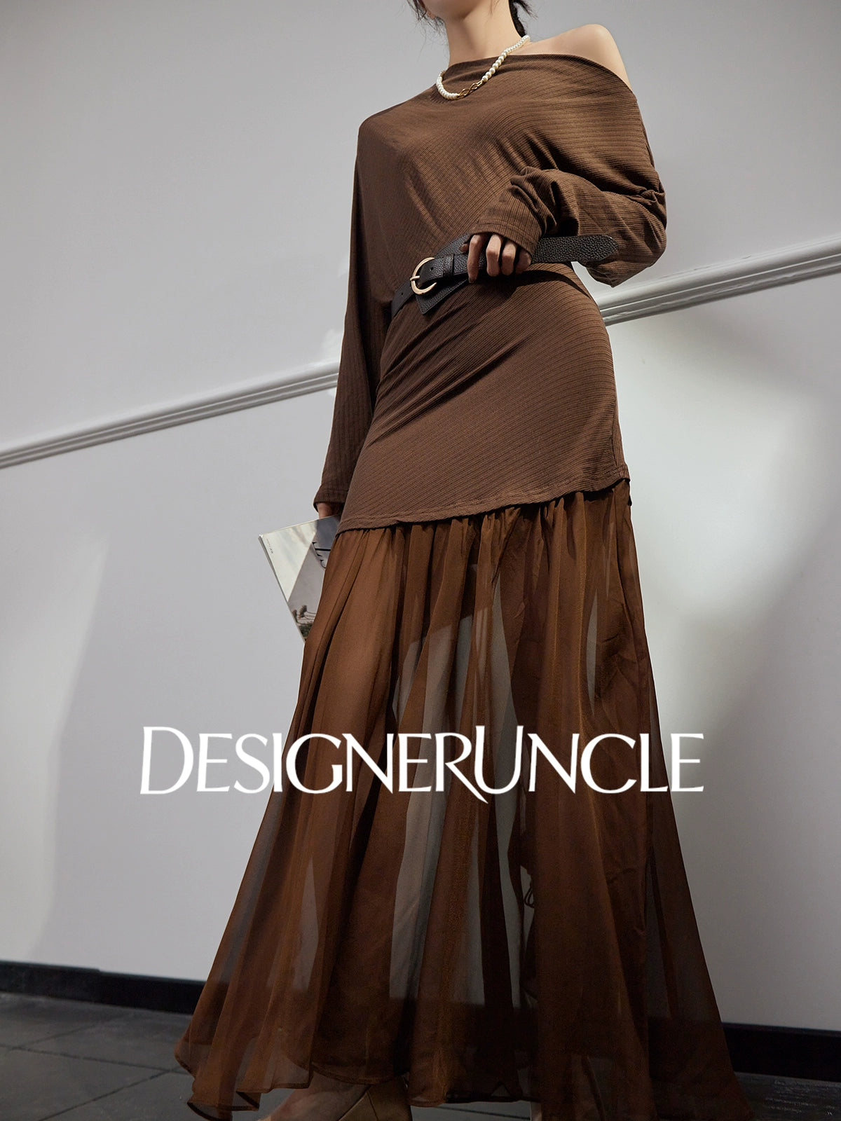 DGU "Qitu" coffee new design slim slimming high-end long skirt - Charles.