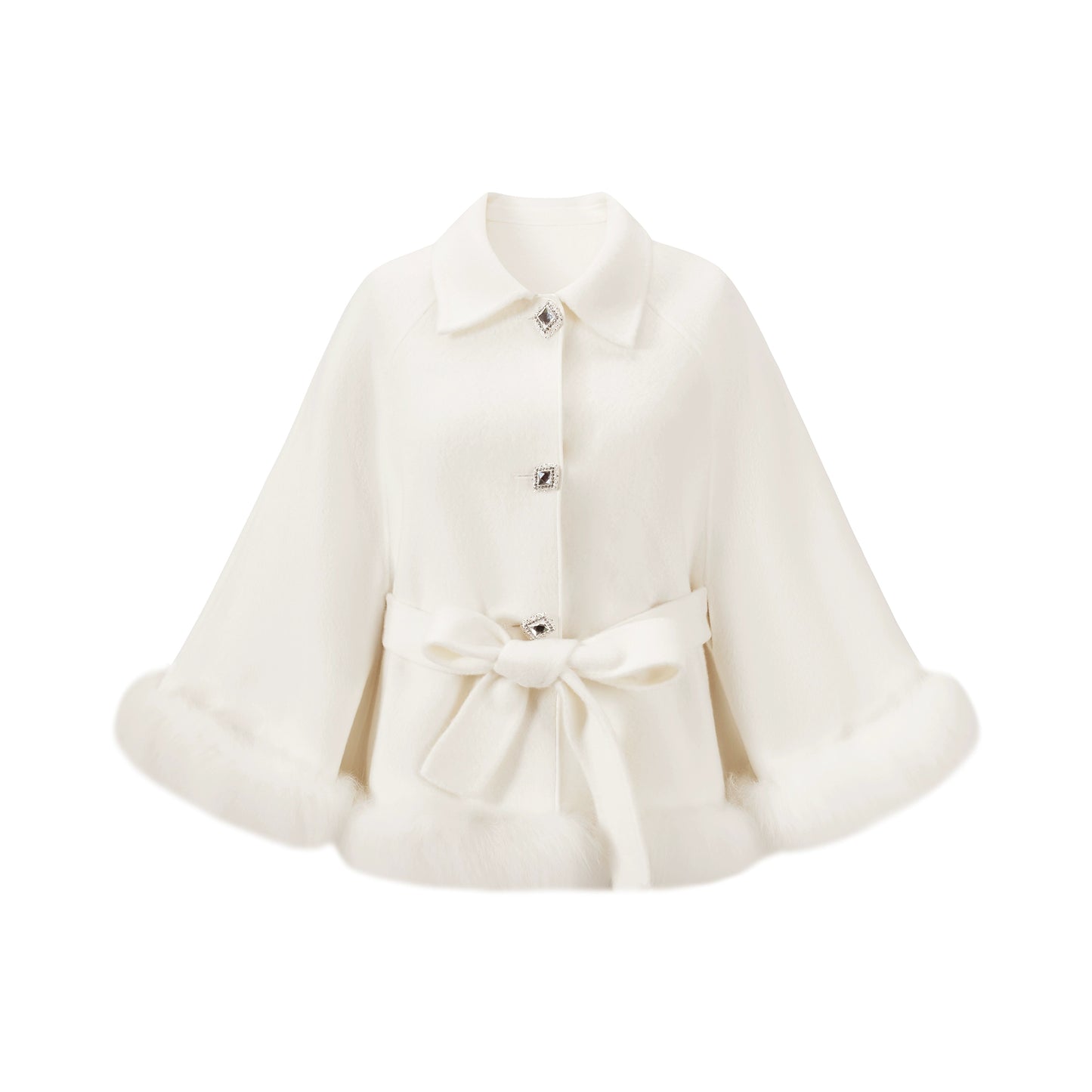 CHICHY white high-end loose reversible woolen cape coat-DOMI