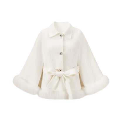 CHICHY white high-end loose reversible woolen cape coat-DOMI