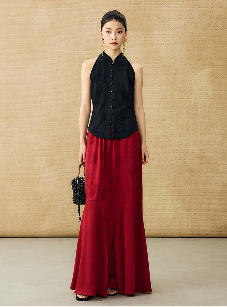 HECO Chinese Style Acetate Jacquard Elasticated High-waisted Fishtail Skirt - BETH.