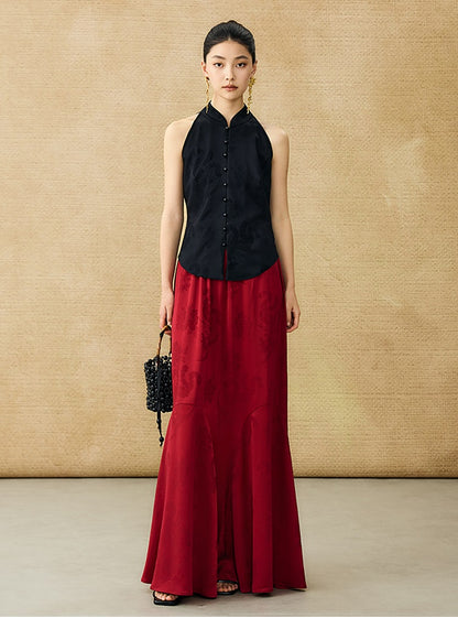 HECO Chinese Style Acetate Jacquard Elasticated High-waisted Fishtail Skirt - BETH.