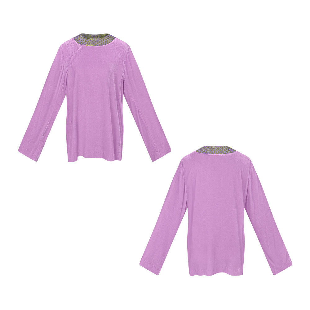 TUYUE Lilac Purple Silk Velvet Long Sleeve Loose Top- SHEENA.