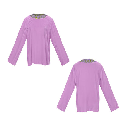 TUYUE Lilac Purple Silk Velvet Long Sleeve Loose Top- SHEENA.