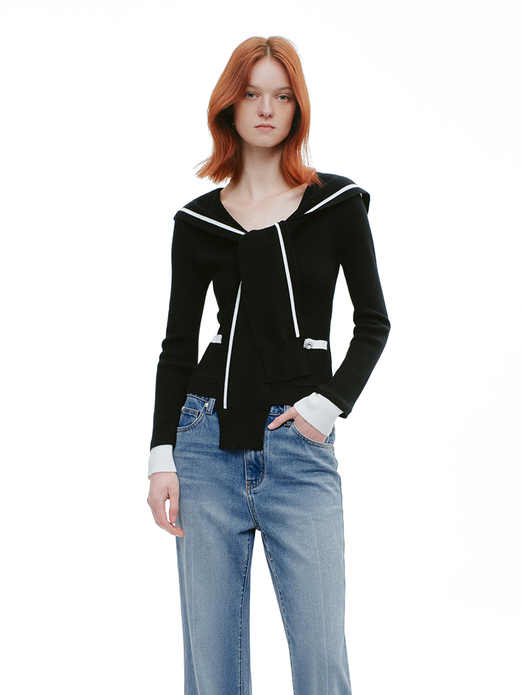 YES BY YESIR  Deconstructed sailor collar Knitted top - SAMSON.