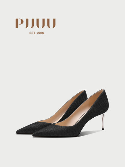 PJJUU black shallow pointed toe high heels - PILE.