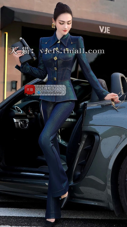 VJE Women's Top High-Waisted Micro Flared Pants Two-Piece Set - DAE.