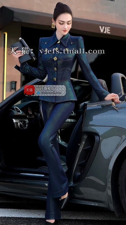 VJE Commuter Top High-Waisted Micro Flared Pants Two-Piece Set-DAE.