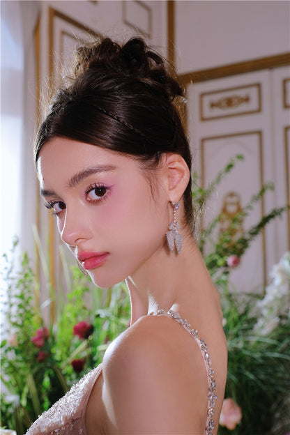 Wardrobes by Chen Luxury Crystal Diamond Dinner Party Earrings-Butter