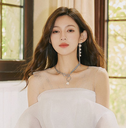 DOLLY Elegant European Style Diamond Pearl Tassel Chic Earring-CAMILA