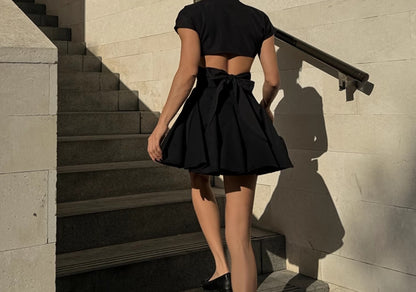 Le Palais Vintage black wrap short shirt ruffled puffy skirt-CALCIFER.