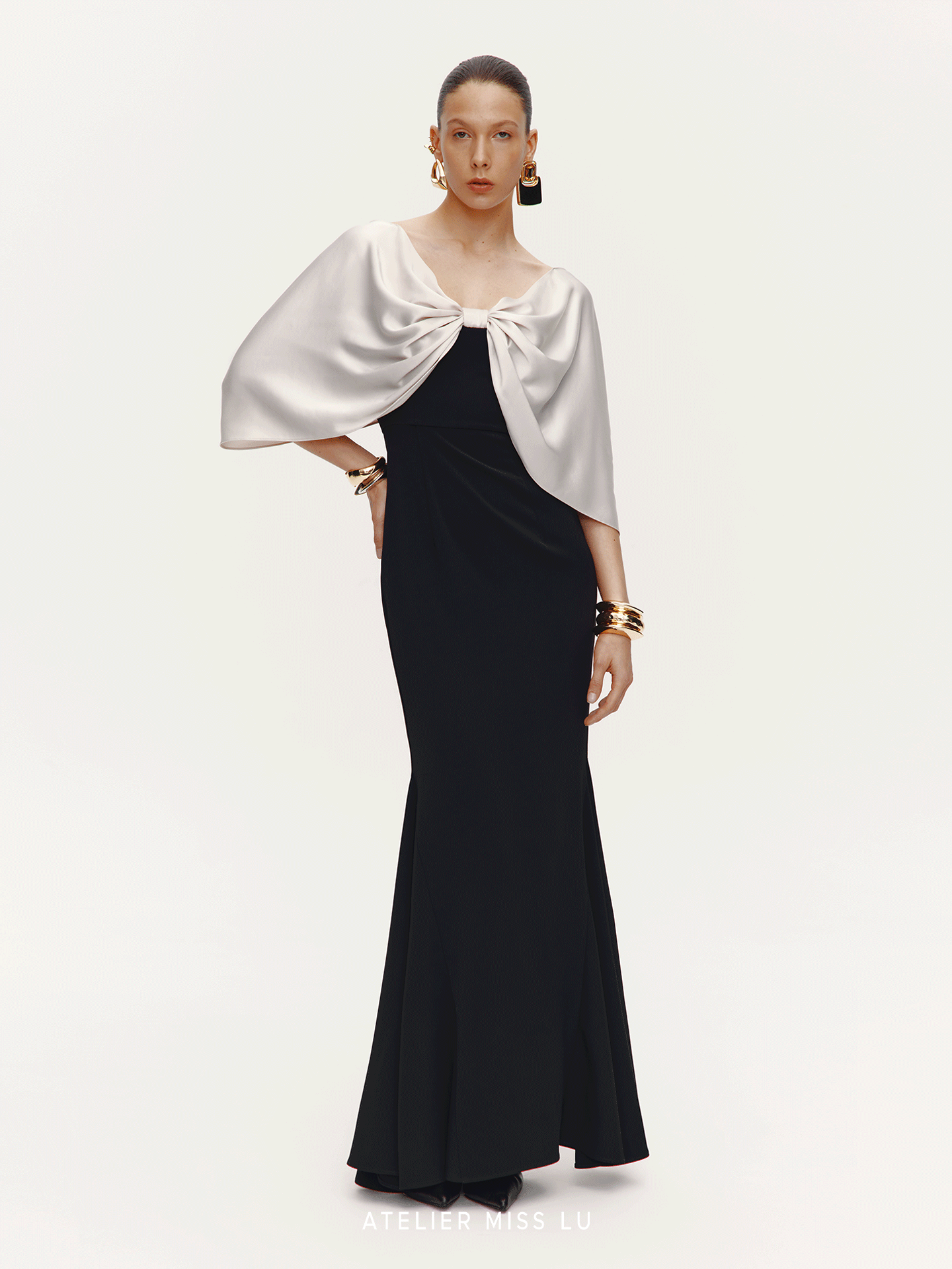 ATELIER MISS LU Shi Glossy Shawl Mermaid Dress Long Skirt - STED