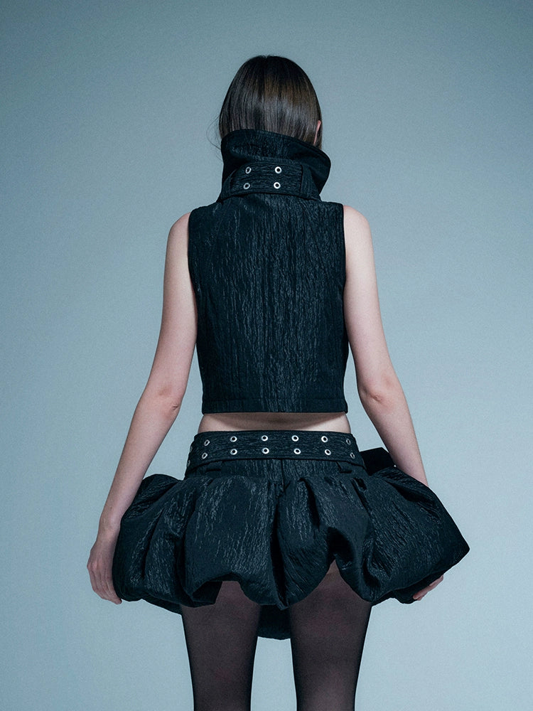 ANNAKIKI model functional stand-up collar buckle vest-KELLY