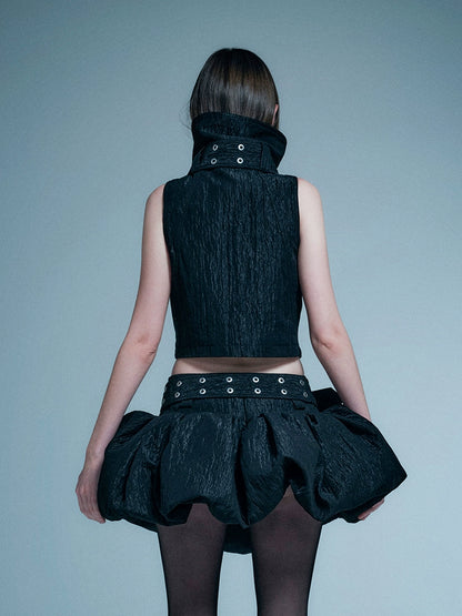 ANNAKIKI model functional stand-up collar buckle vest-KELLY
