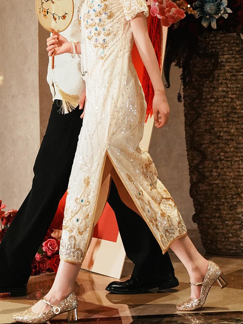 Pjjuu  Gold wedding bridal Mary Jane pumps  - Vienna