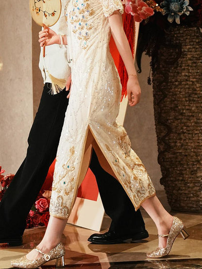 Pjjuu  Gold wedding bridal Mary Jane pumps  - Vienna