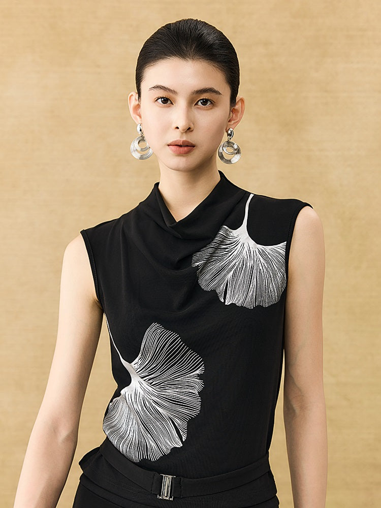 HECO Chinese Draped Summer Heavy Industry Ginkgo Biloba Print Slim Skirt - COLS.