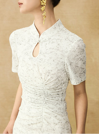 HECO Chinese style women's summer shirred waist temperament buckle long skirt - QUEEN.