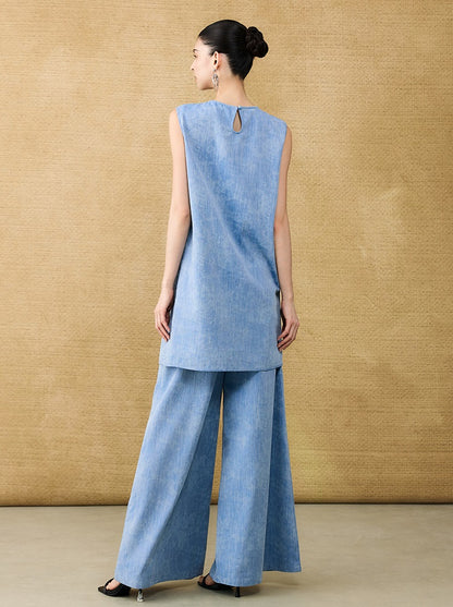 HECO Chinese Old Money Linen Bootcut Slacks Slim Wide-leg Pants - GLADE.