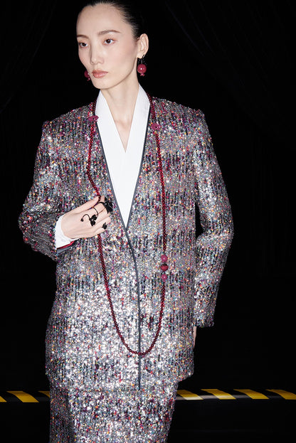 M essential Ma Kai designer Yao Ye embroidered deep V-neck straight suit - FAY.