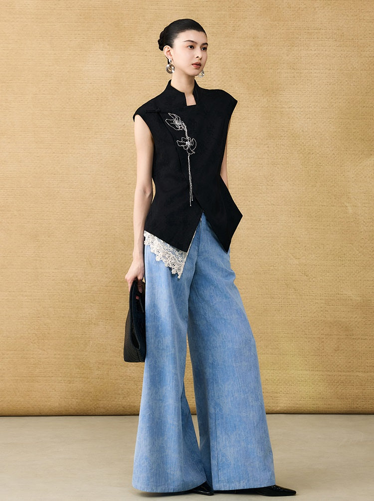 HECO Chinese Old Money Linen Bootcut Slacks Slim Wide-leg Pants - GLADE.