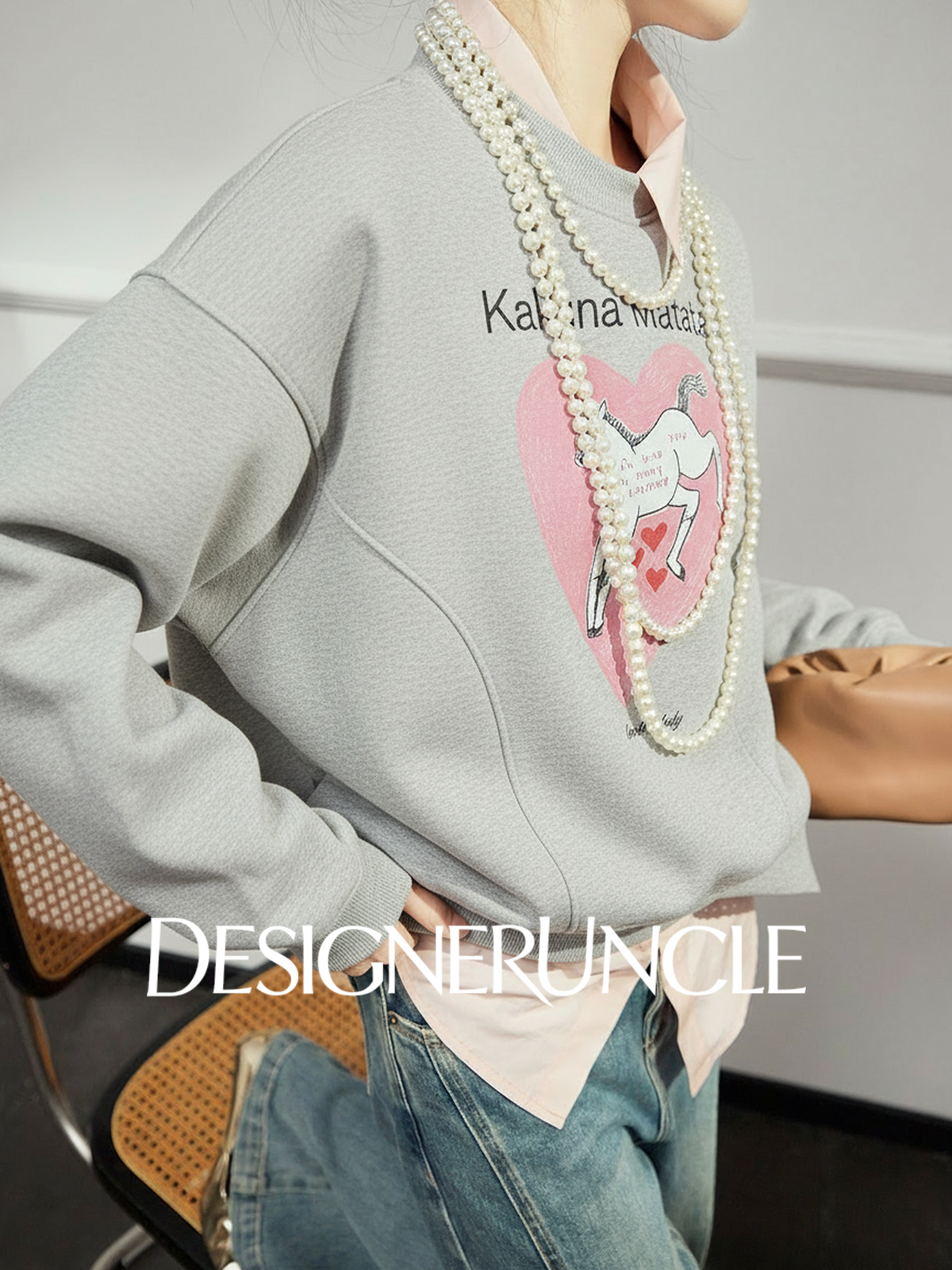 DGU×LAB "Airspace" gray crew neck loose lazy style printed top - HOLY