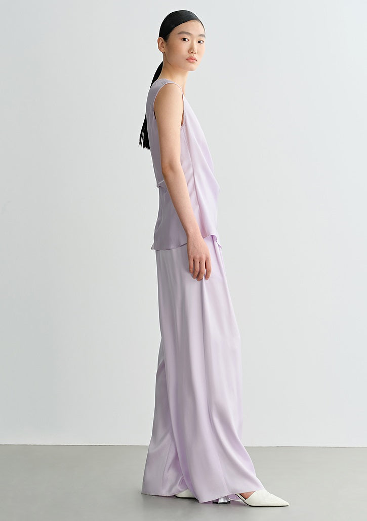 COMME MOI  purple V-neck lace double-sided satin vest top - SOFIA.