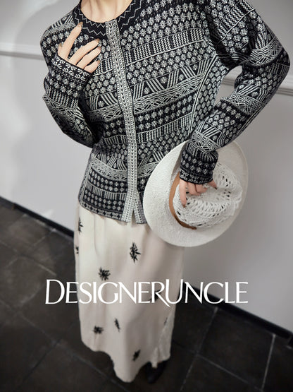 DGU| Black sweater geometric jacquard niche design jacket knitted top - JUGALAR.