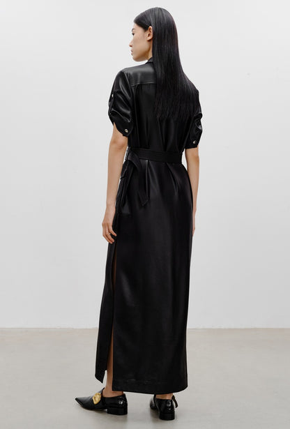 COMME MOI Lu Yan designer women's hunting straight side slit maxi skirt dress - LAYLA.