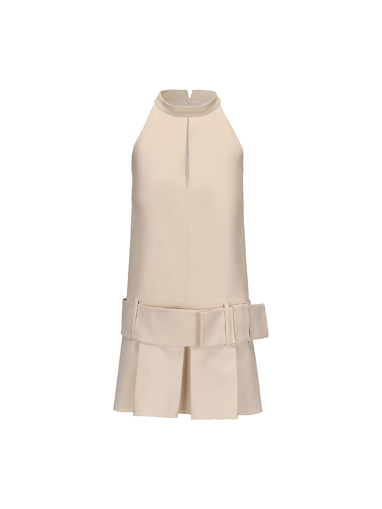 ATELIER MISS LU spring and summer Ribbon Wide Waistband A-line Pleated Dress - ADURE.