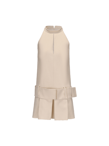 ATELIER MISS LU spring and summer Ribbon Wide Waistband A-line Pleated Dress - ADURE.