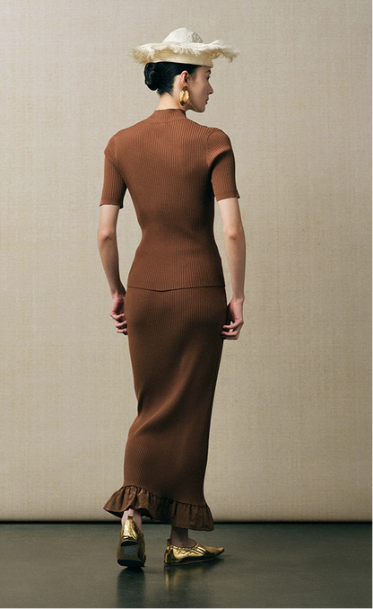 ZHUCHONGYUN silk short sleeves top and long skirt outfit set-PIPI.