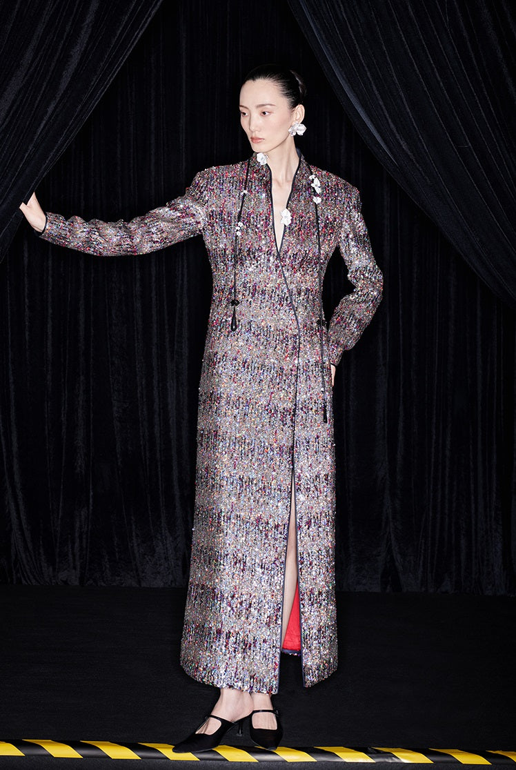 M essential Mackay designer Radiant Night Embroidered Slim Side Dress - TRIBE.