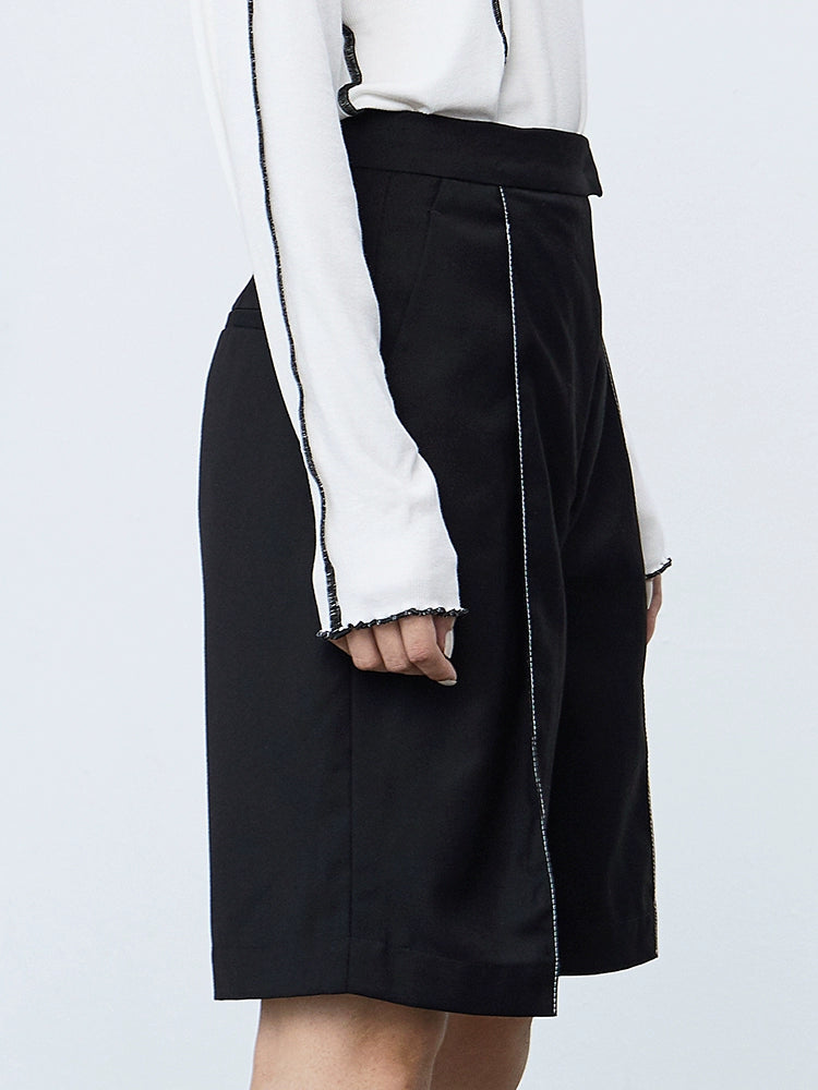 TINY IN women's open-line high waist black white shorts-MAN
