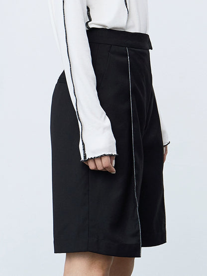 TINY IN women's open-line high waist black white shorts-MAN