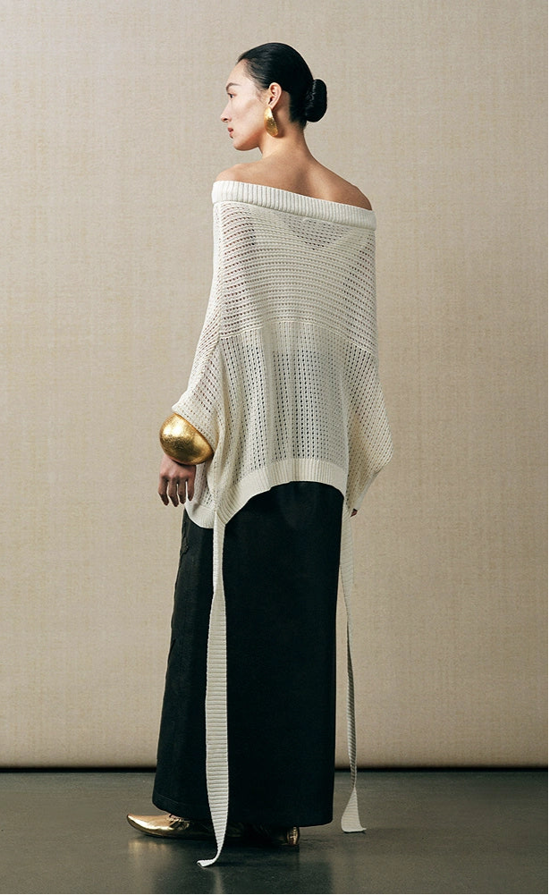 ZHUCHONGYUN cut-out mesh smock knit top-FREEZA.