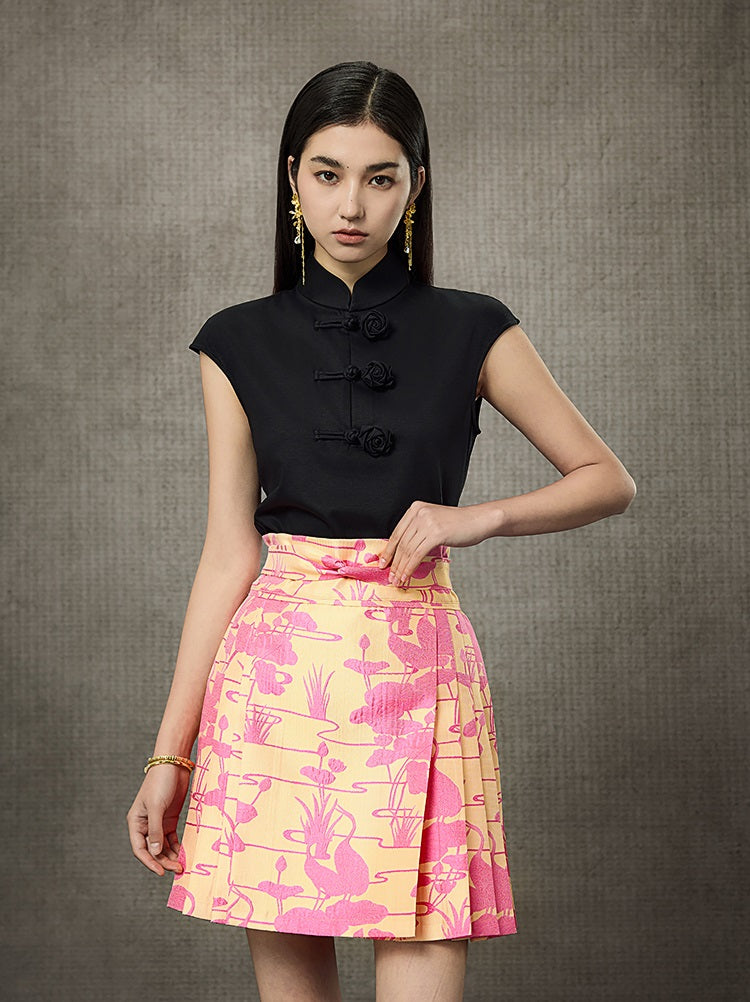 HECO Short Rose Sleeveless Mandarin Neckline Top - PRINCESS.