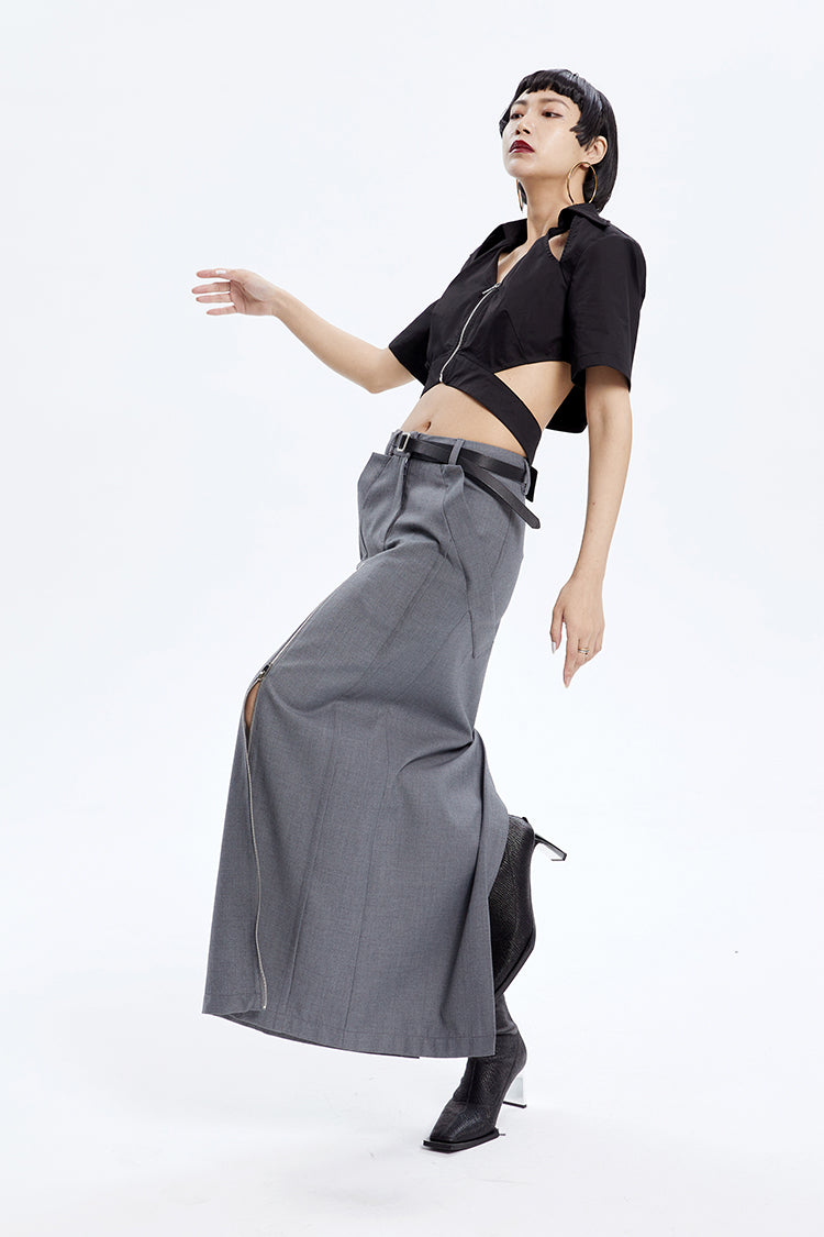 TINY IN zippered slit long straight legs structured seams low waist skirt -TENDO