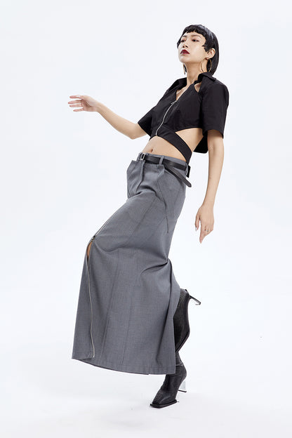 TINY IN zippered slit long straight legs structured seams low waist skirt -TENDO