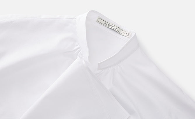 ZHUCHONGYUN drawstring placket loose straight white shirt-UMIE.