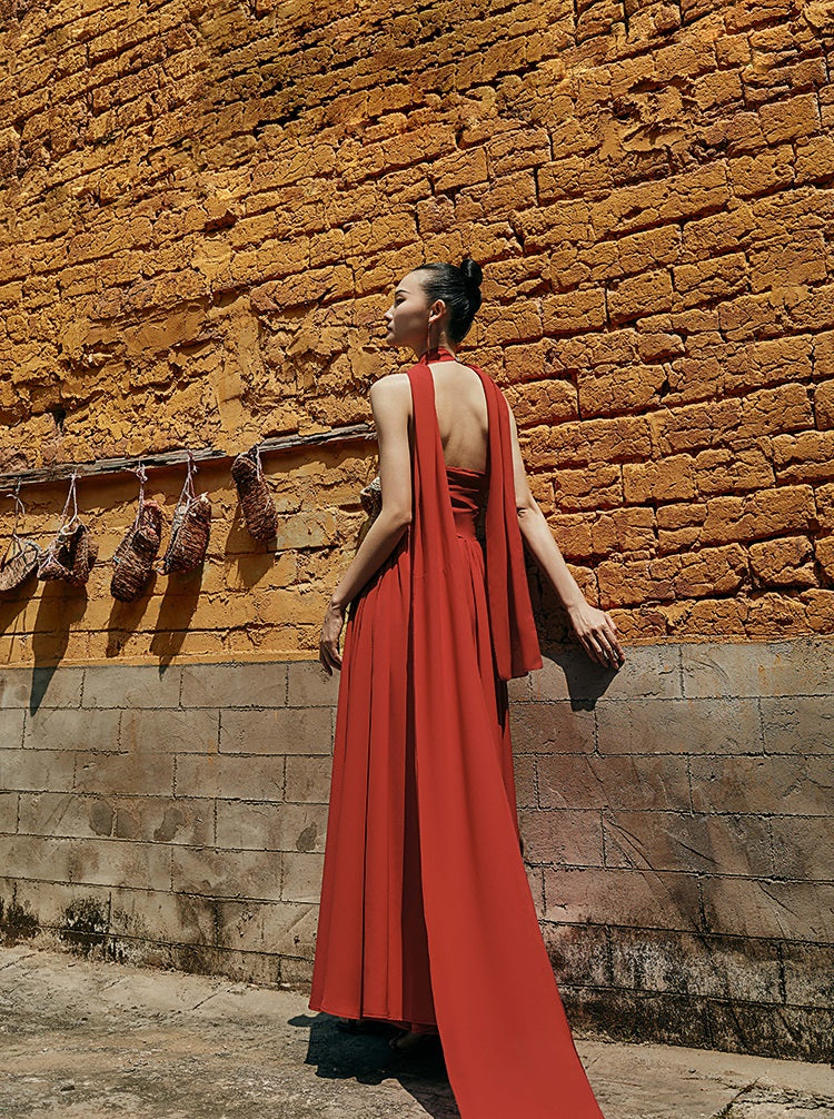 HECO Chinese Style Spell Receiving Waist Sleveless Dress - SIMMER.