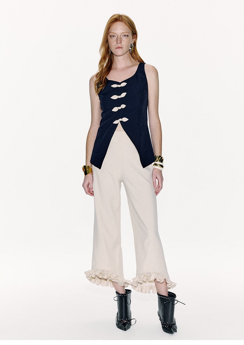 ATELIER MISS LU Genuine Hem Multilayer Rolled Straight Cropped Pants - JONAS