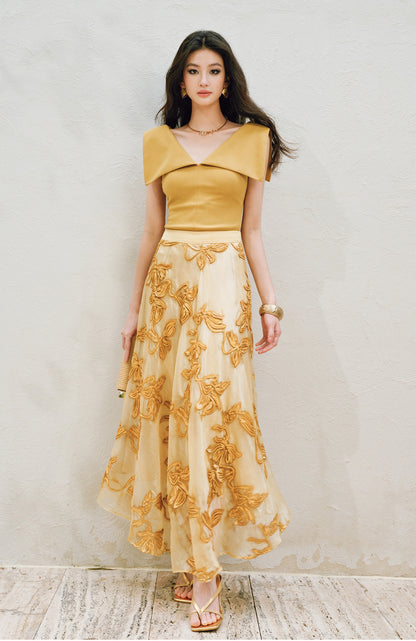 WANGXO | Flower Detailing on a Gorgeous Large A-Line Swing Skirt -SENA
