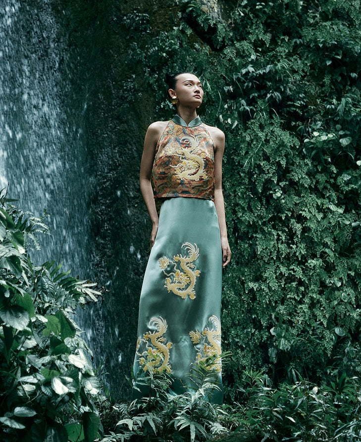 HECO Chinese Embroidery Golden Dragon Acetate Skirt - ALPHA.