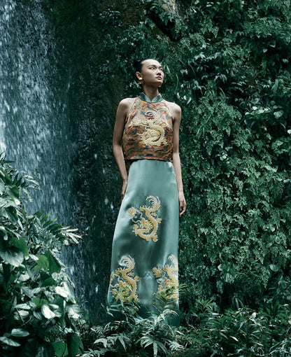 HECO Chinese Embroidery Golden Dragon Acetate Skirt - ALPHA.