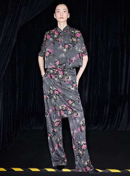 M essential Mackay designer cherry blossom print beads down short vest - LAND.