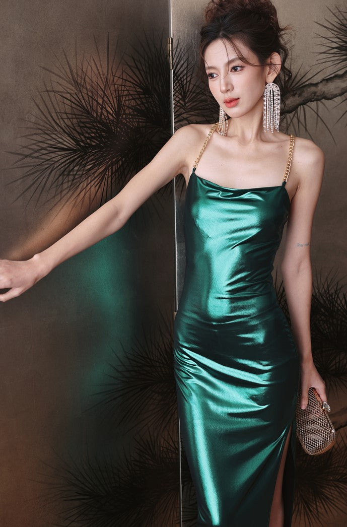 DOLLY Luxury Green Sleeveless Slim Fit High Waist Sexy Dinner Date Dress-KRASS