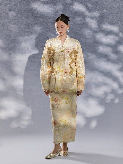 HECO 100% polyester tie dye long sleeve beige Jacket Sense Women's Top - glad.