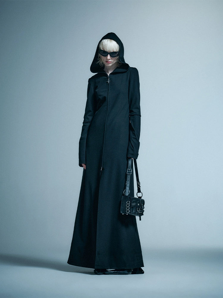 ANNAKIKI Loose Slim Fit Niche Designer Hood Long Coat-RIKU