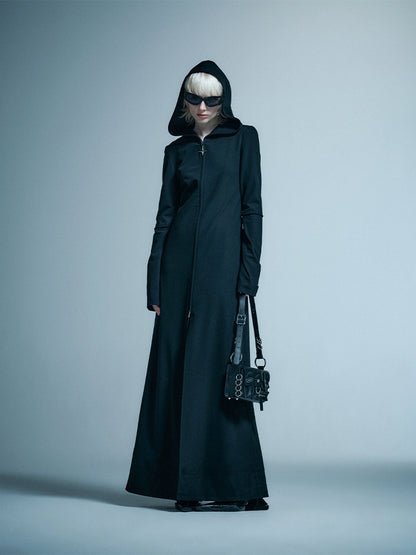 ANNAKIKI Loose Slim Fit Niche Designer Hood Long Coat-RIKU
