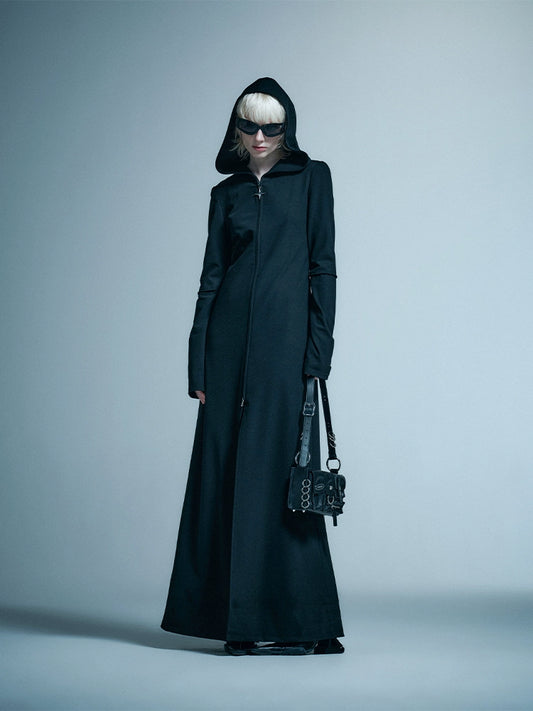 ANNAKIKI Loose Slim Fit Niche Designer Hood Long Coat-RIKU